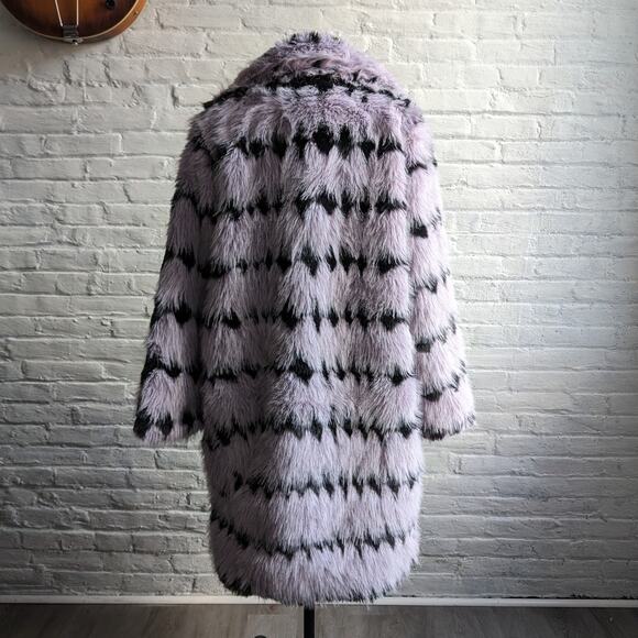 70s Style Retro Penny Lane Fringe Fur Trench Pastel Grunge Shaggy Furry Coat - Picture 4 of 6